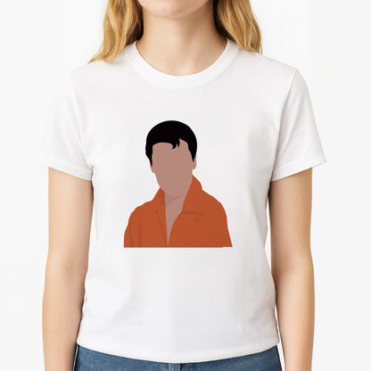 Faceless Elvis Unisex T-Shirt, worn by a female model