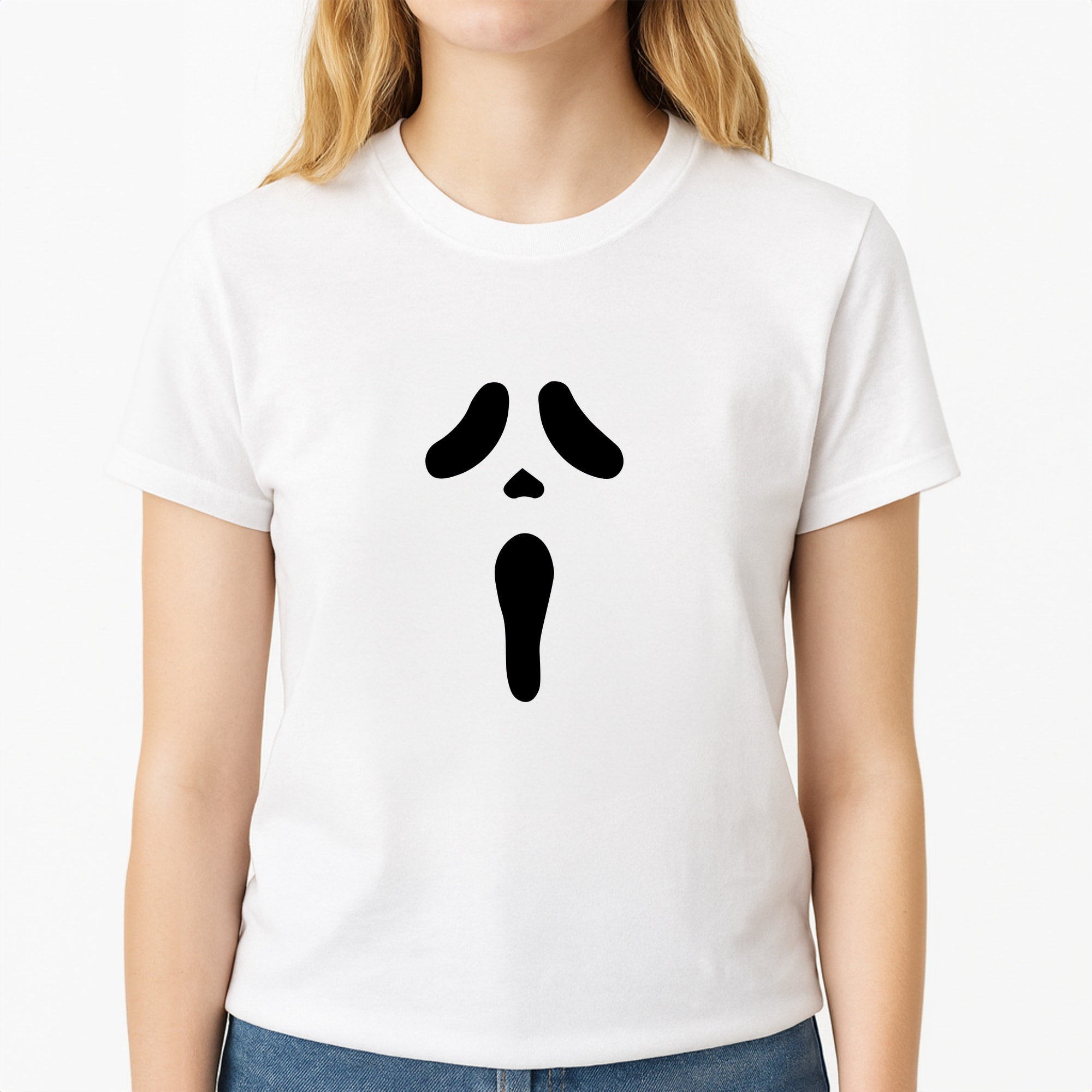 Scream Face Unisex T-Shirt, worn by a female model