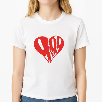 Heart - Juice Unisex T-Shirt, worn by a female model