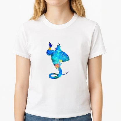 Watercolour Aladdin Fairytale Unisex T-Shirt, worn by a female model