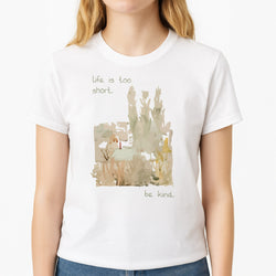 Life Is Too Short Unisex T-Shirt, worn by a female model