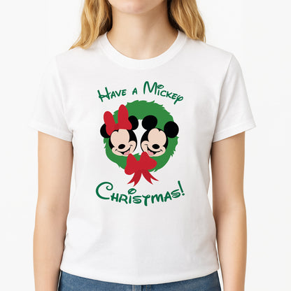 Have A Mickey Christmas Unisex T-Shirt, worn by a female model