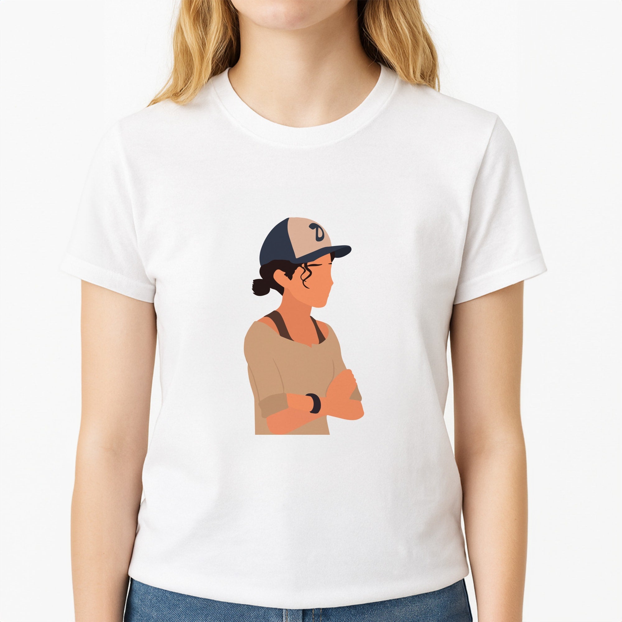 Clementine Faceless - TWD Unisex T-Shirt, worn by a female model