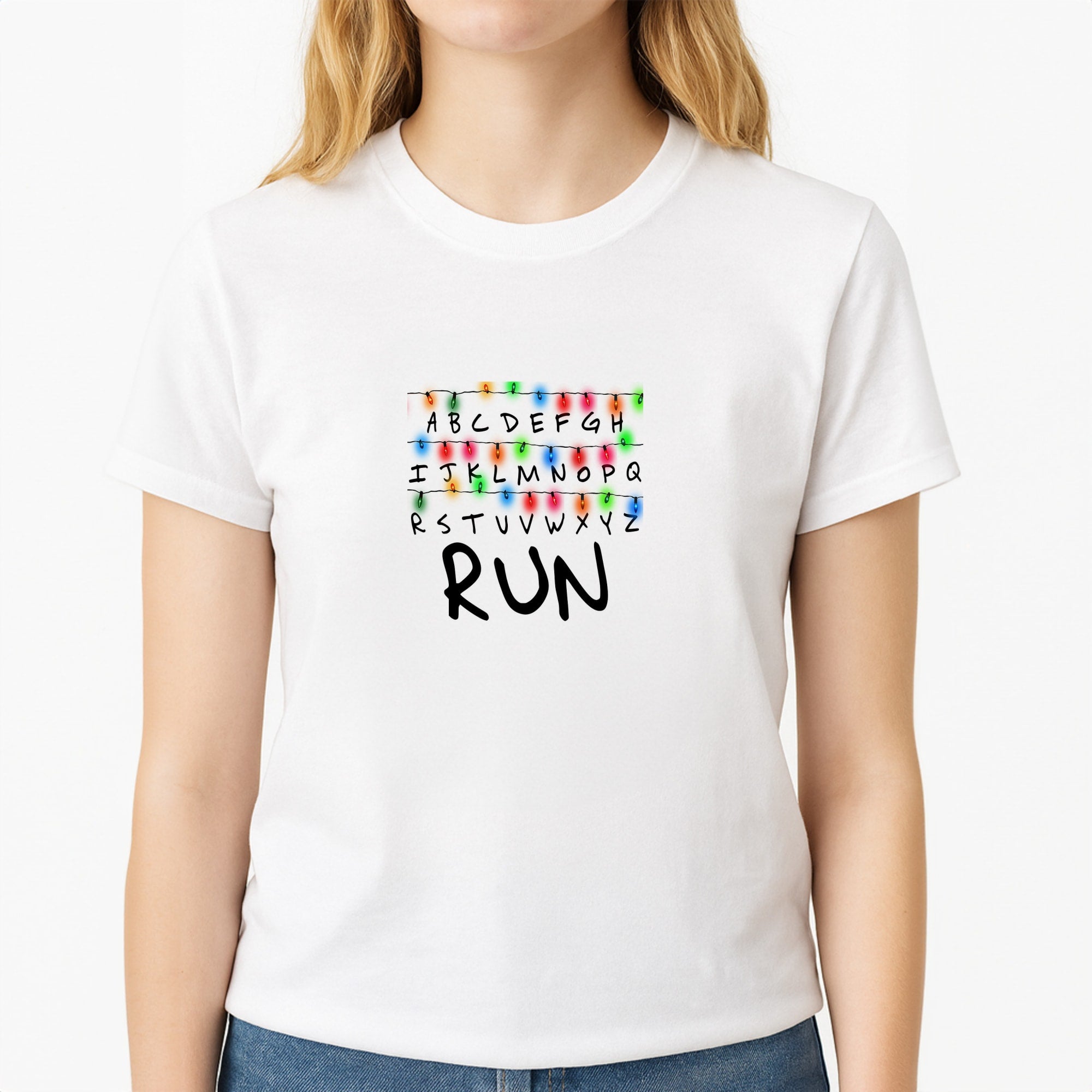 Run Unisex T-Shirt, worn by a female model