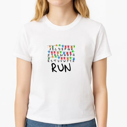 Run Unisex T-Shirt, worn by a female model
