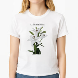 La Vie Est Belle - Clean Girl Aesthetic Unisex T-Shirt, worn by a female model