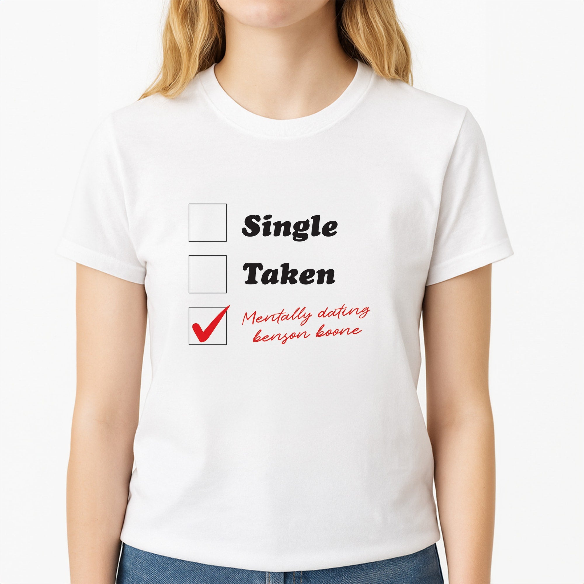 Mentally Dating Benson Unisex T-Shirt, worn by a female model