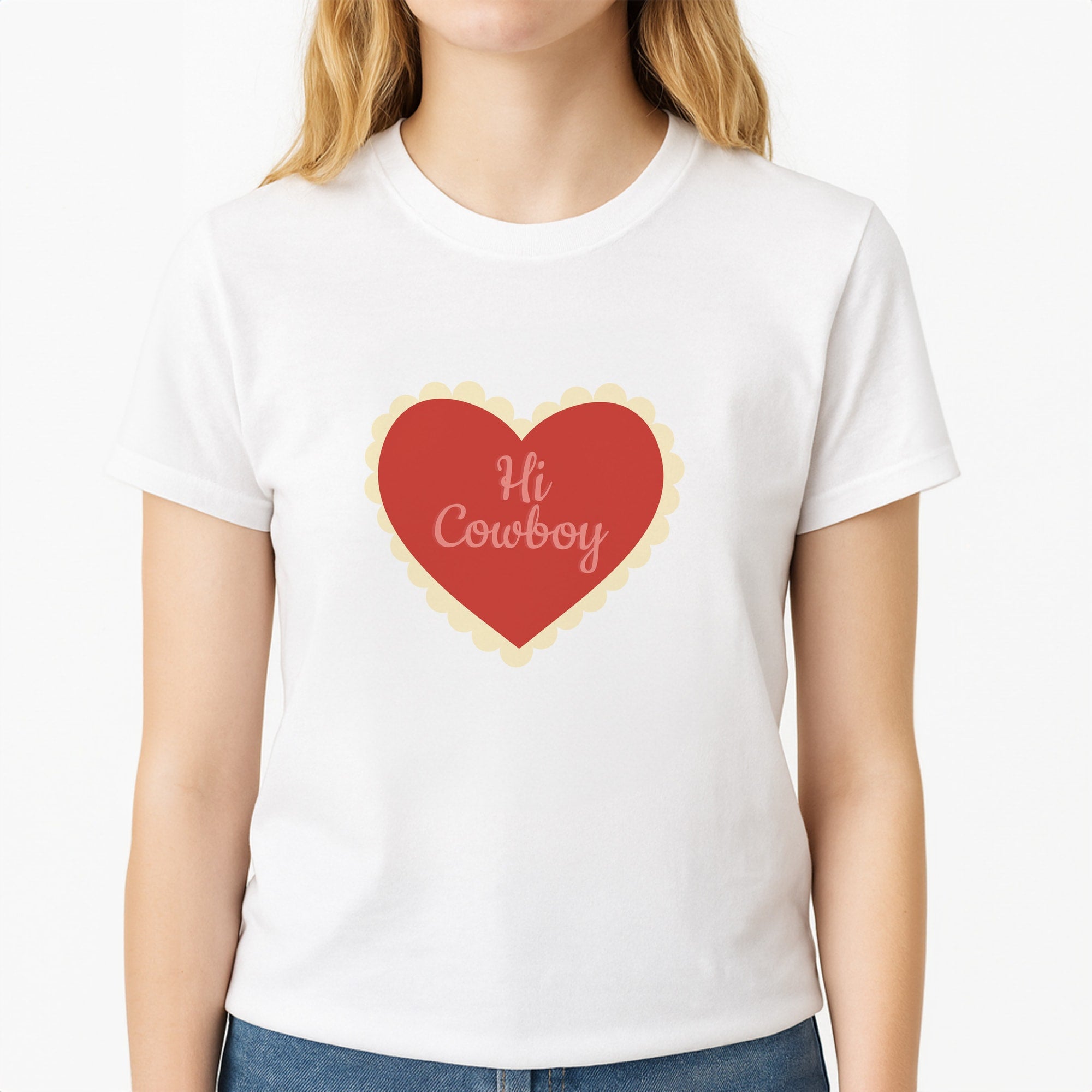 Hi Cowboy - Western  Unisex T-Shirt, worn by a female model