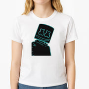 Black White Helmet DJ Neon T-Shirt 3