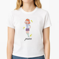 Jessica - RAM Unisex T-Shirt, worn by a female model