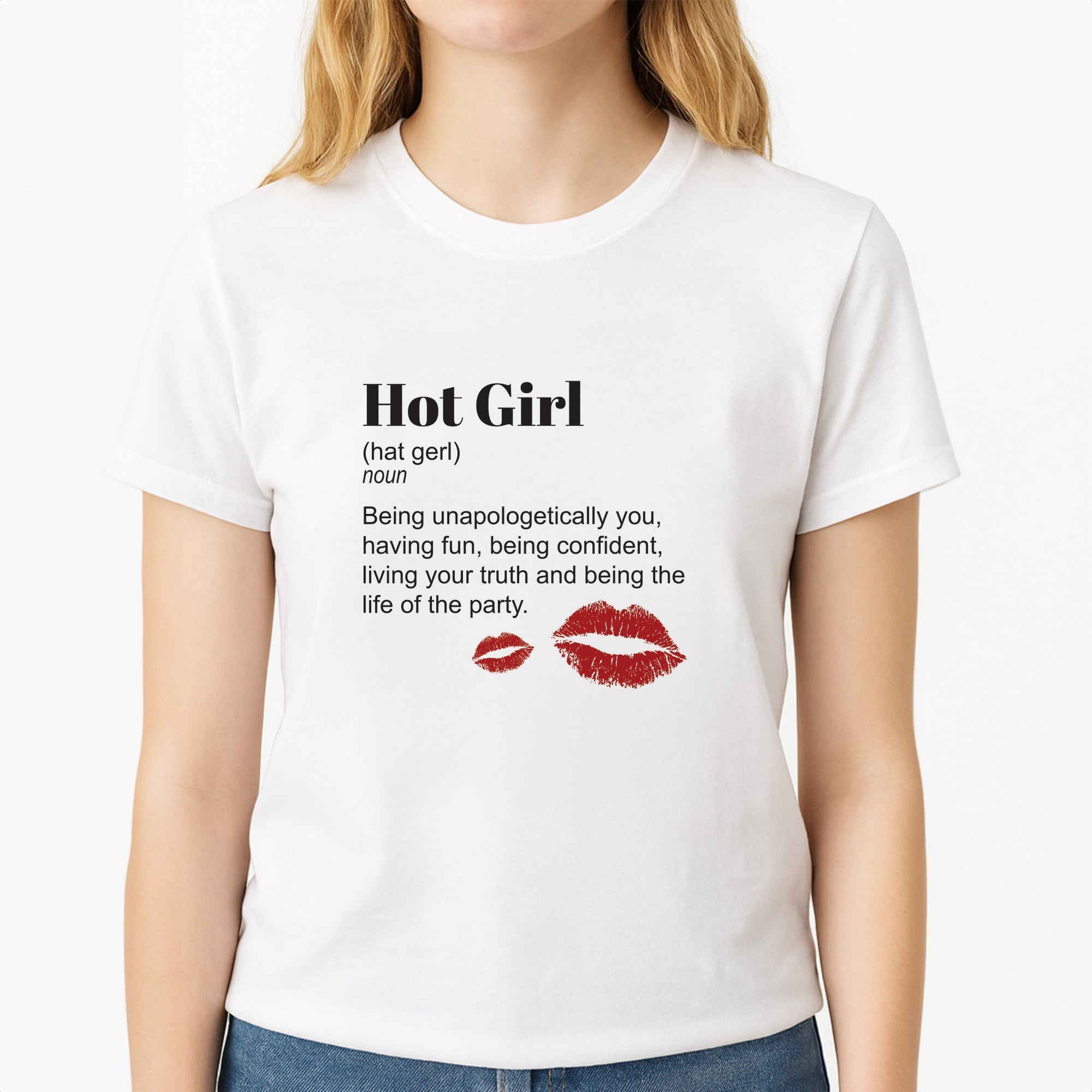 Hot Girl Dictionary Definition Unisex T-Shirt, worn by a female model