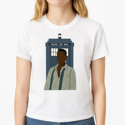 The Doctor Unisex T-Shirt, worn by a female model