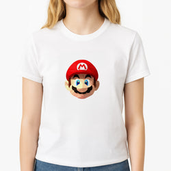 Mario Face - Mario Unisex T-Shirt, worn by a female model
