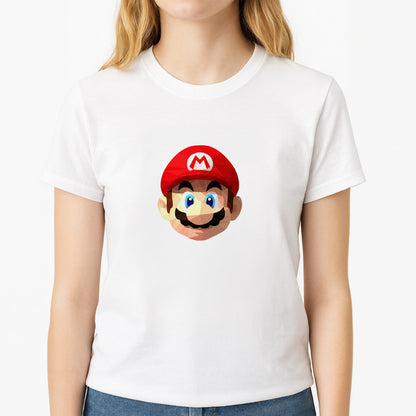 Mario Face - Mario Unisex T-Shirt, worn by a female model