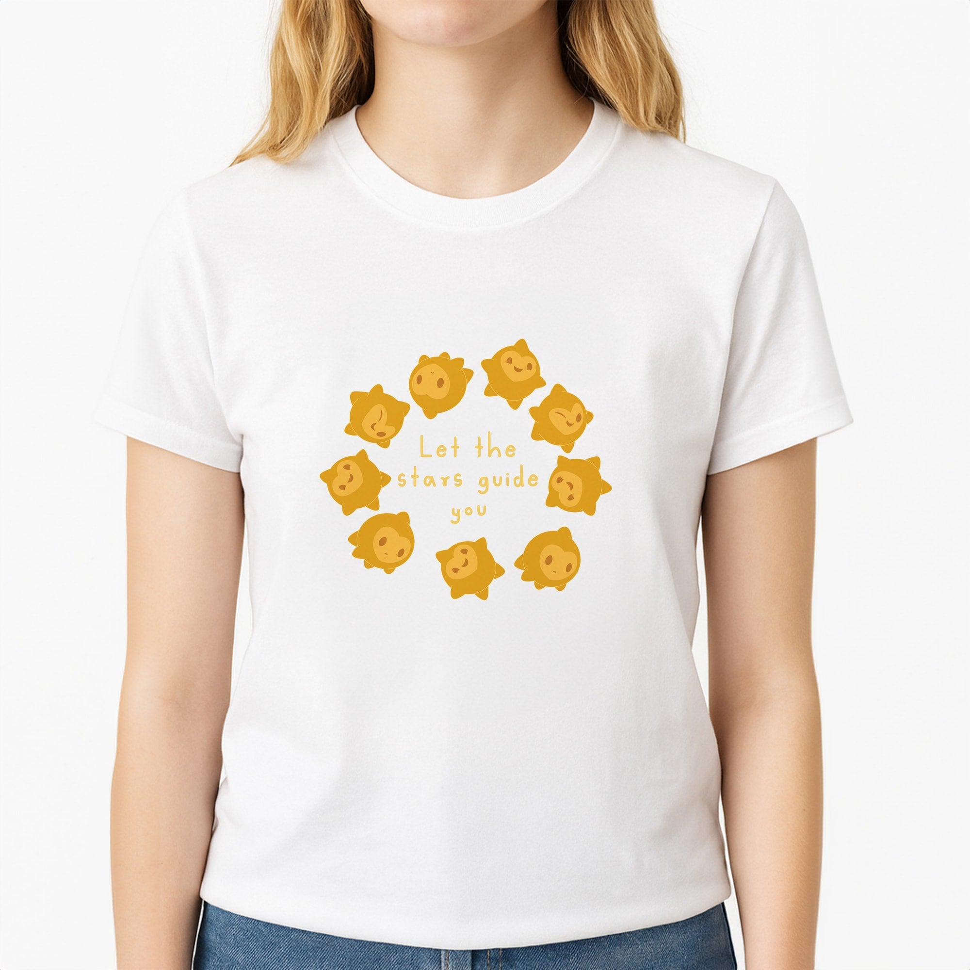Star Pattern - Wish Unisex T-Shirt, worn by a female model