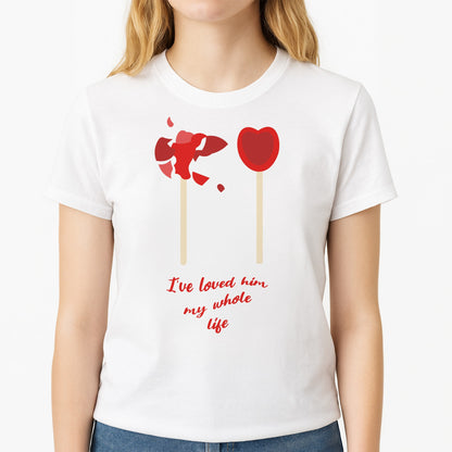 I've Loved Him My Whole Life Unisex T-Shirt, worn by a female model