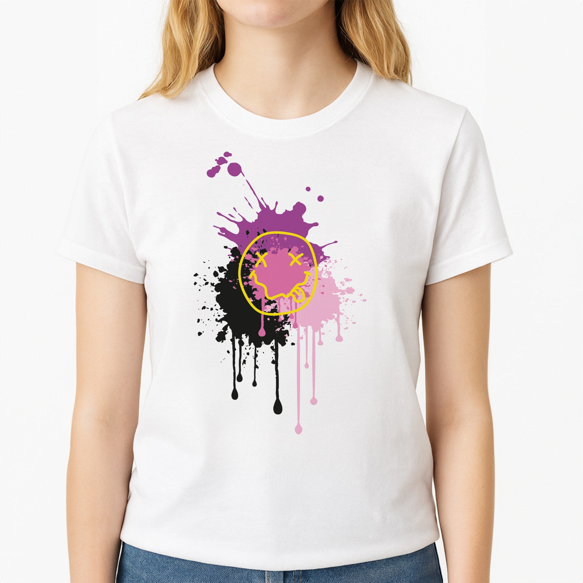 Pink Graffiti - Skate Aesthetic  Unisex T-Shirt, worn by a female model