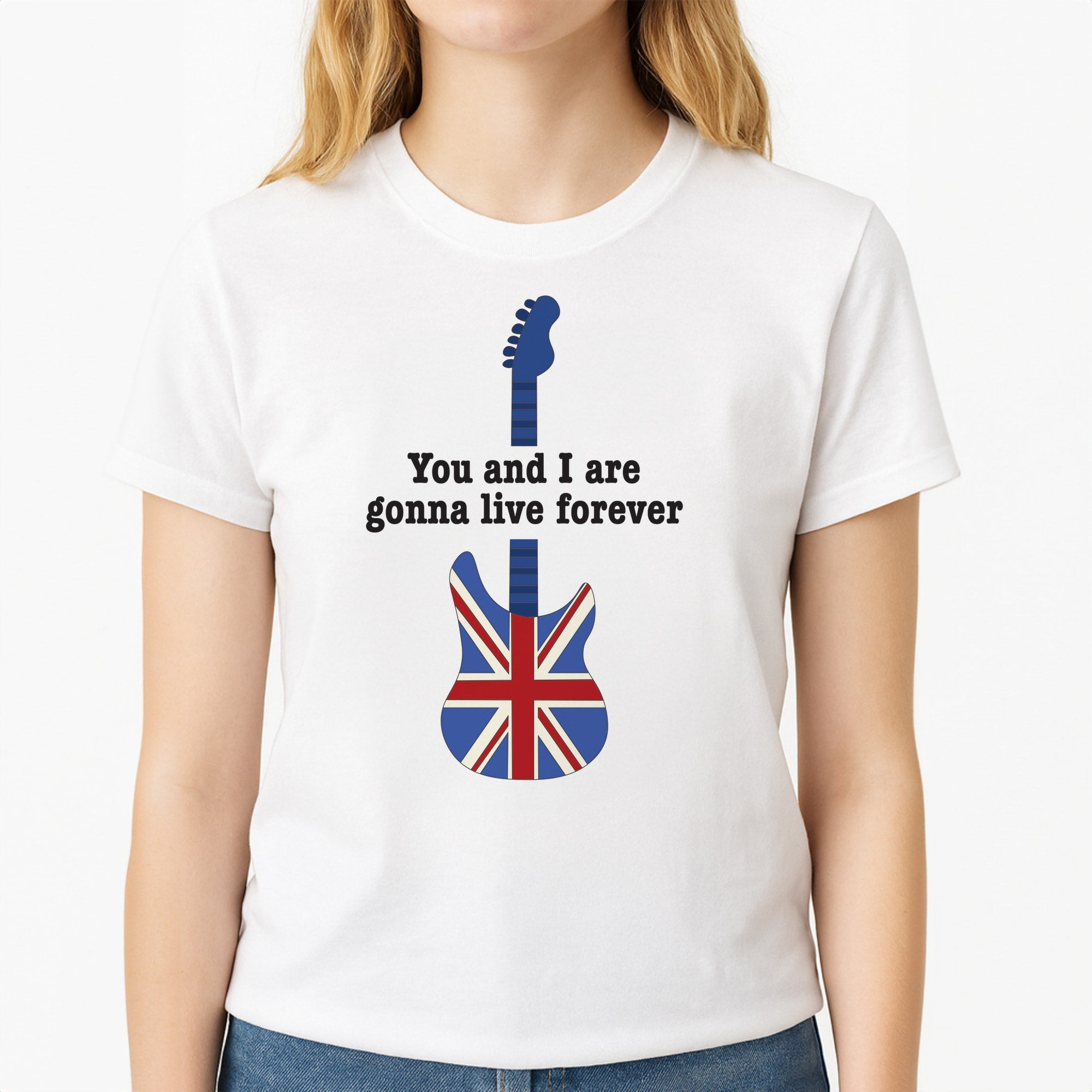 You And I Are Gonna Live Forever Unisex T-Shirt, worn by a female model