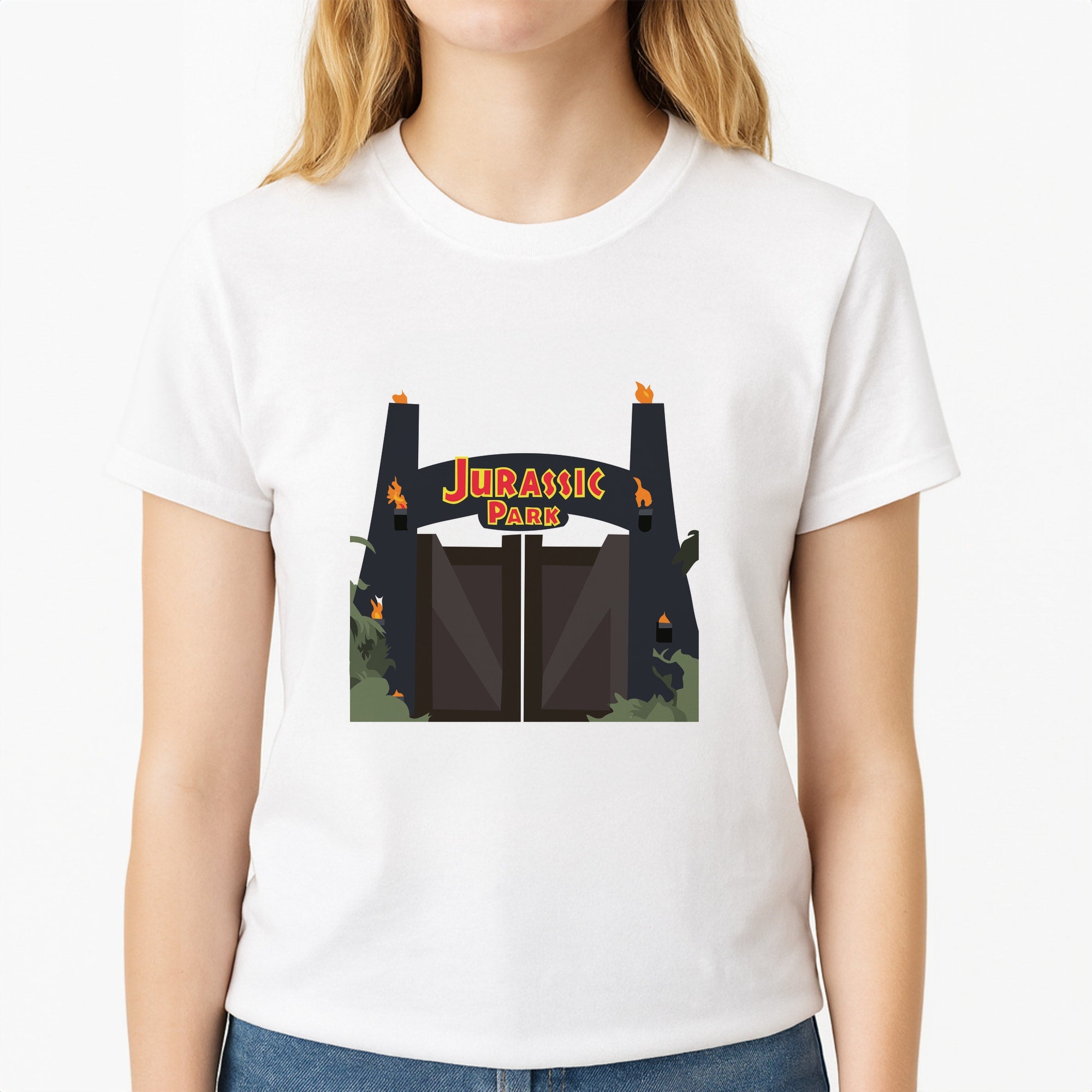The gate - Dinosaur Park Unisex T-Shirt, worn by a female model