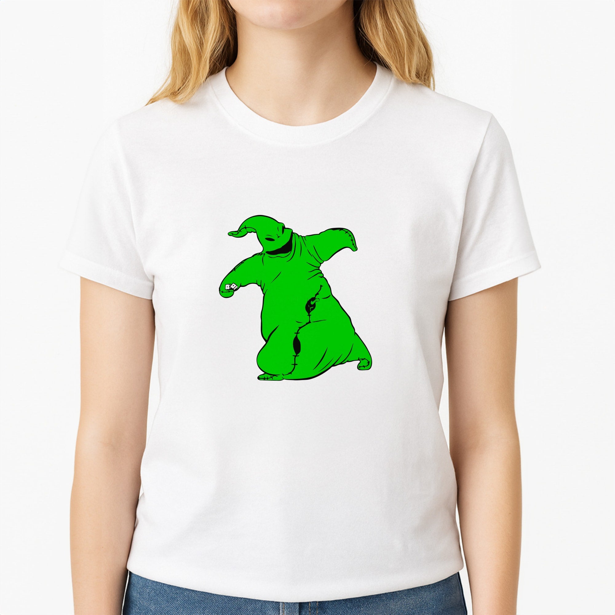 Oogie Boogie - TNBC Unisex T-Shirt, worn by a female model