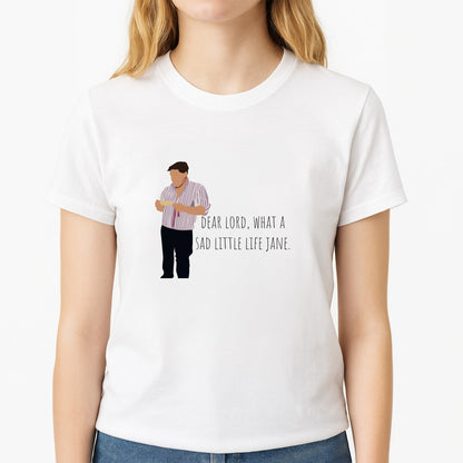 Sad Little Life Jane - British Pop Culture Unisex T-Shirt, worn by a female model