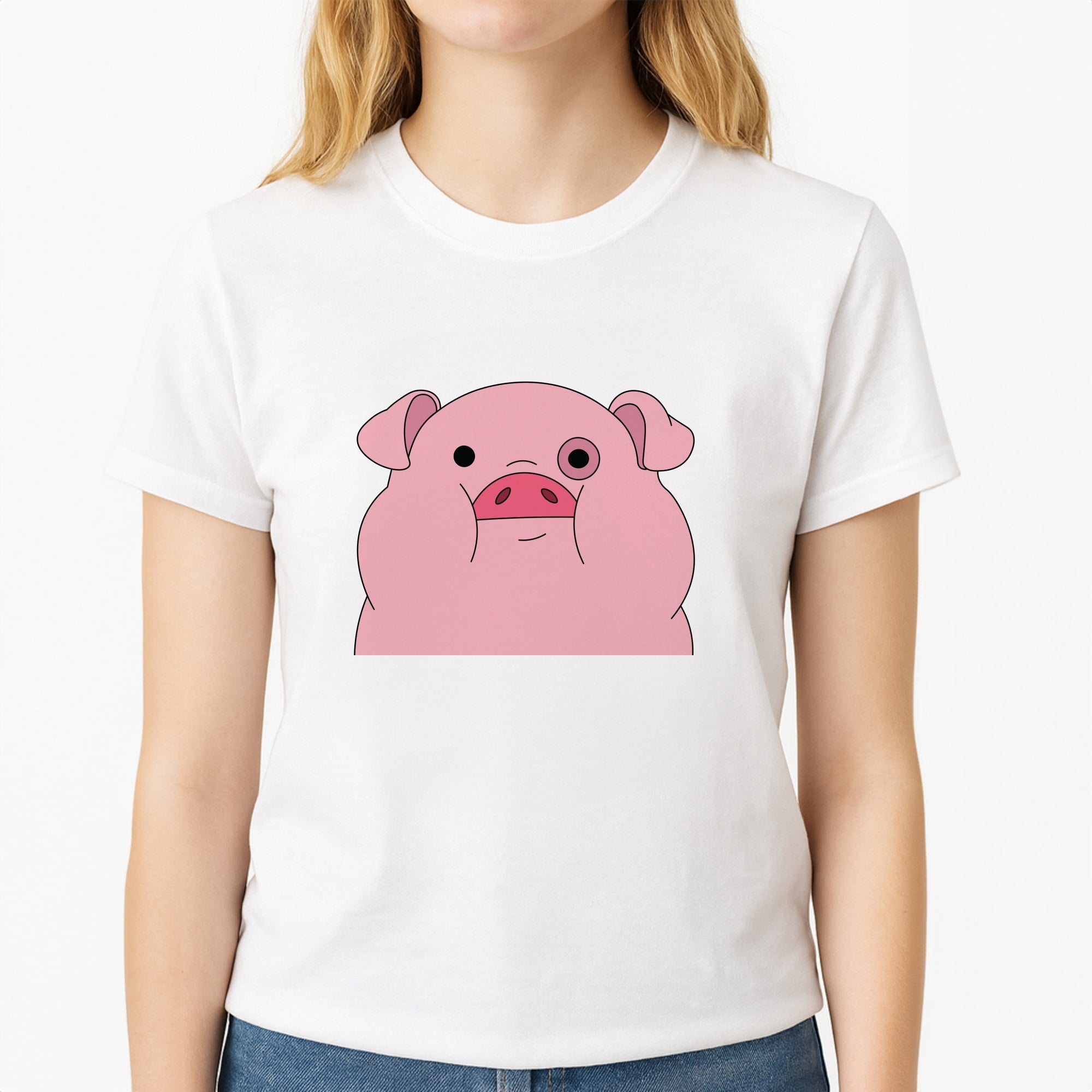 Waddles Unisex T-Shirt, worn by a female model