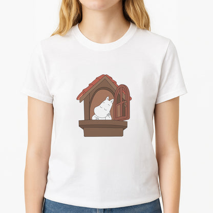 The Window Unisex T-Shirt, worn by a female model