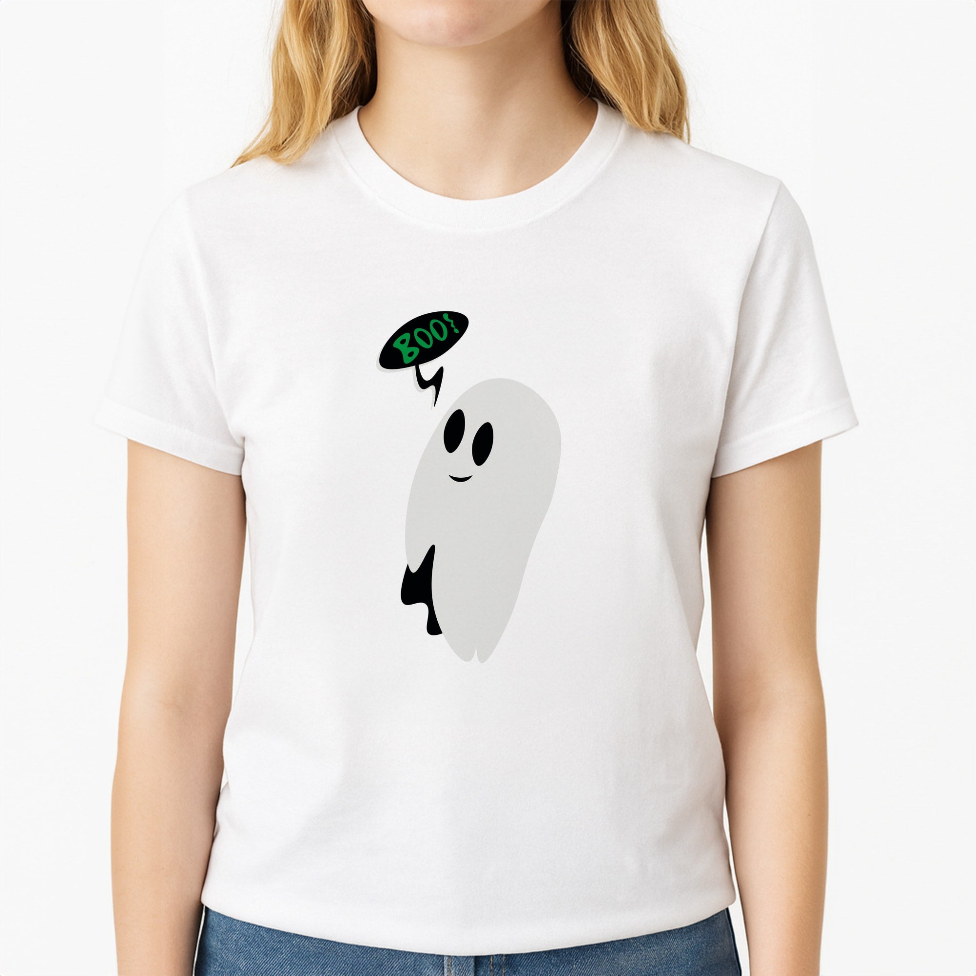 Halloween Pattern 2 Unisex T-Shirt, worn by a female model