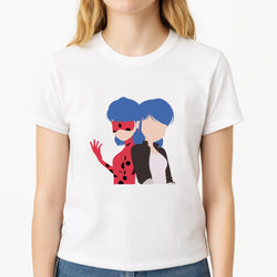 Marinette And Ladybug Unisex T-Shirt, worn by a female model