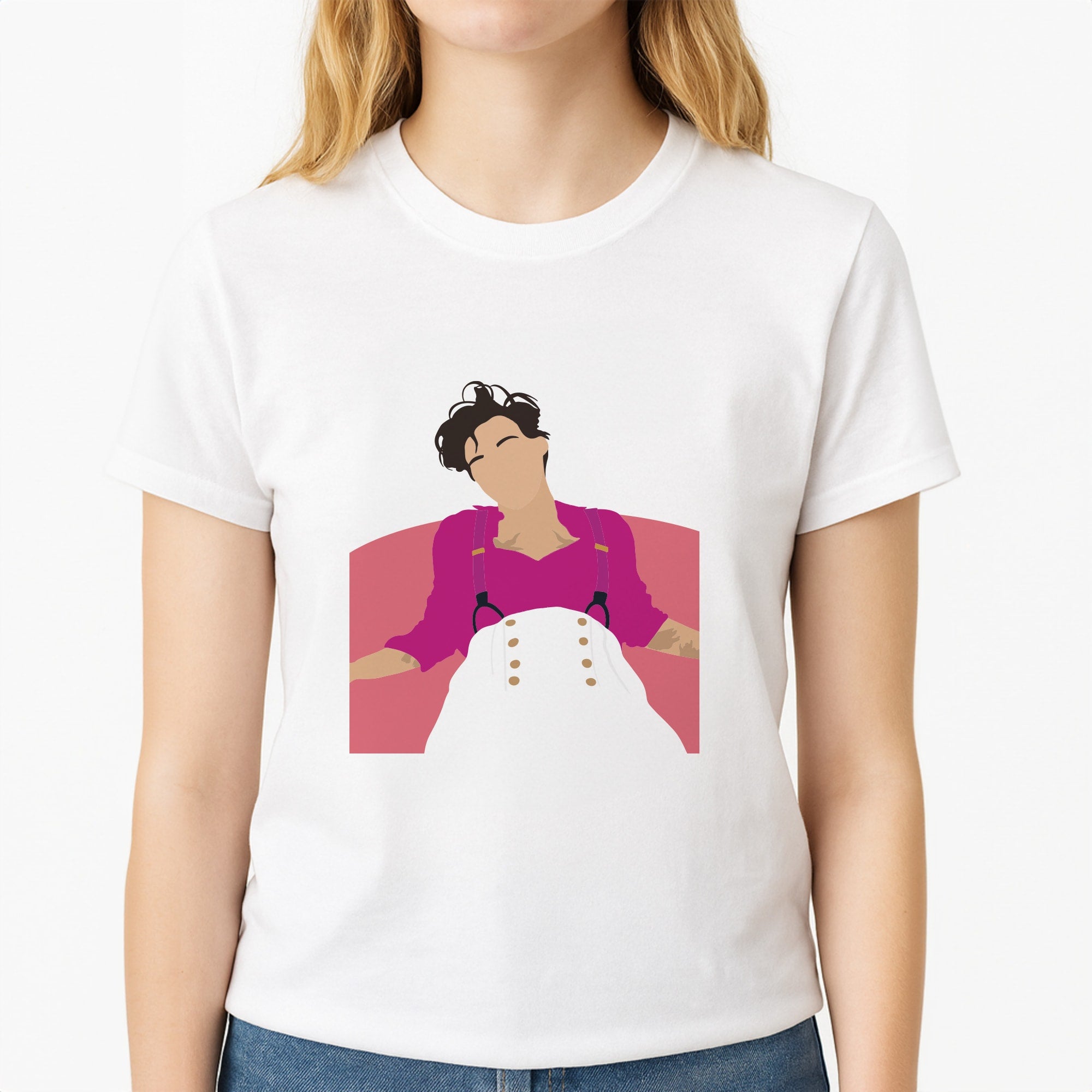 Faceless Harry Unisex T-Shirt, worn by a female model