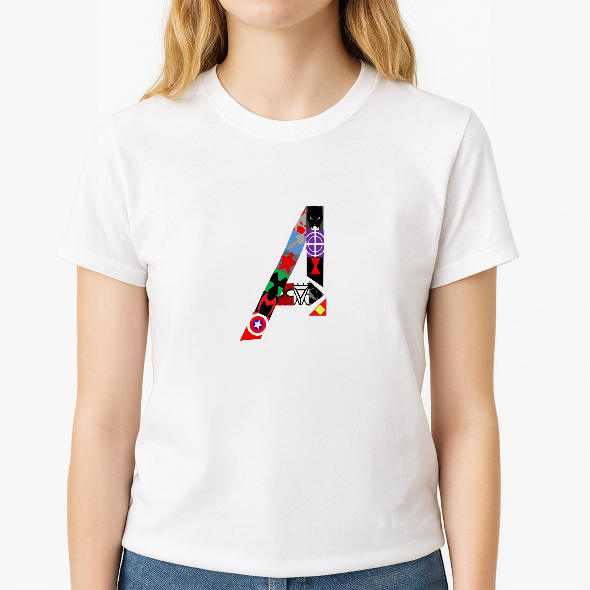 Avengers Logo - Marvel Unisex T-Shirt, worn by a female model