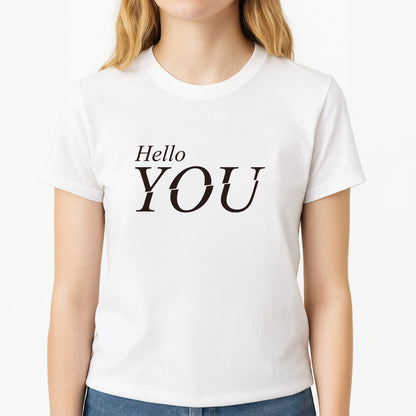Hello You Unisex T-Shirt, worn by a female model