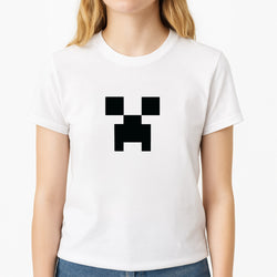 Creeper Face - Mining Unisex T-Shirt, worn by a female model