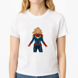 Captain Marvel Unisex T-Shirt, worn by a female model