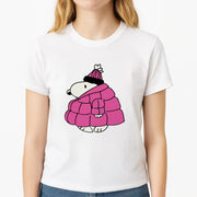 Cartoon Beagle Puffer Jacket Pink T-Shirt 3