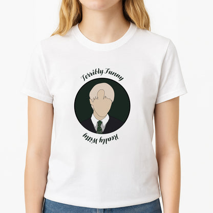 Terribly Funny, Really Witty Draco Malfoy Unisex T-Shirt, worn by a female model