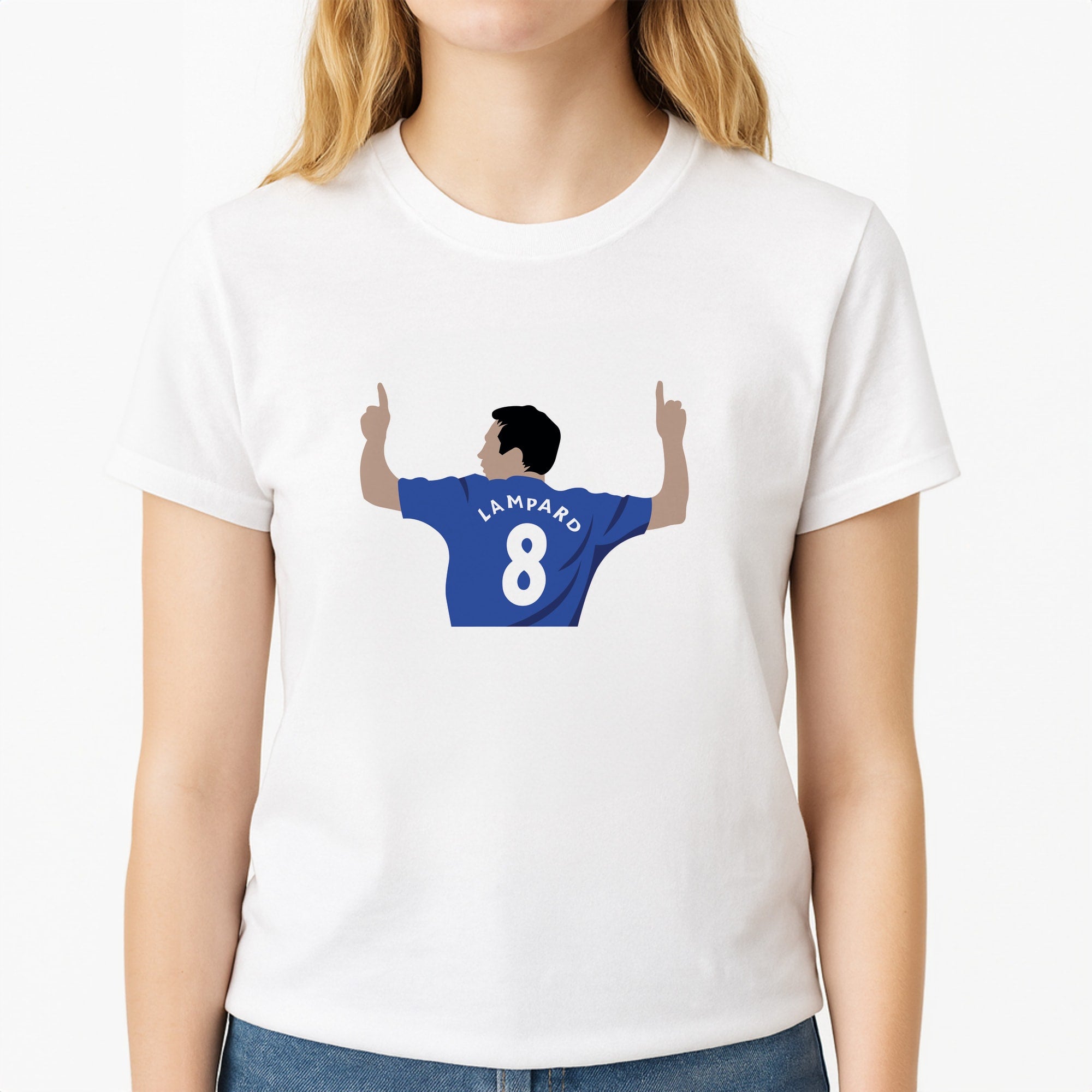 Lampard- Football Unisex T-Shirt, worn by a female model