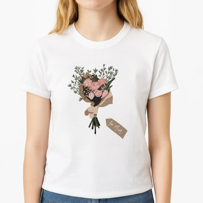 Mum Bouquet - Mother's Day Unisex T-Shirt, worn by a female model