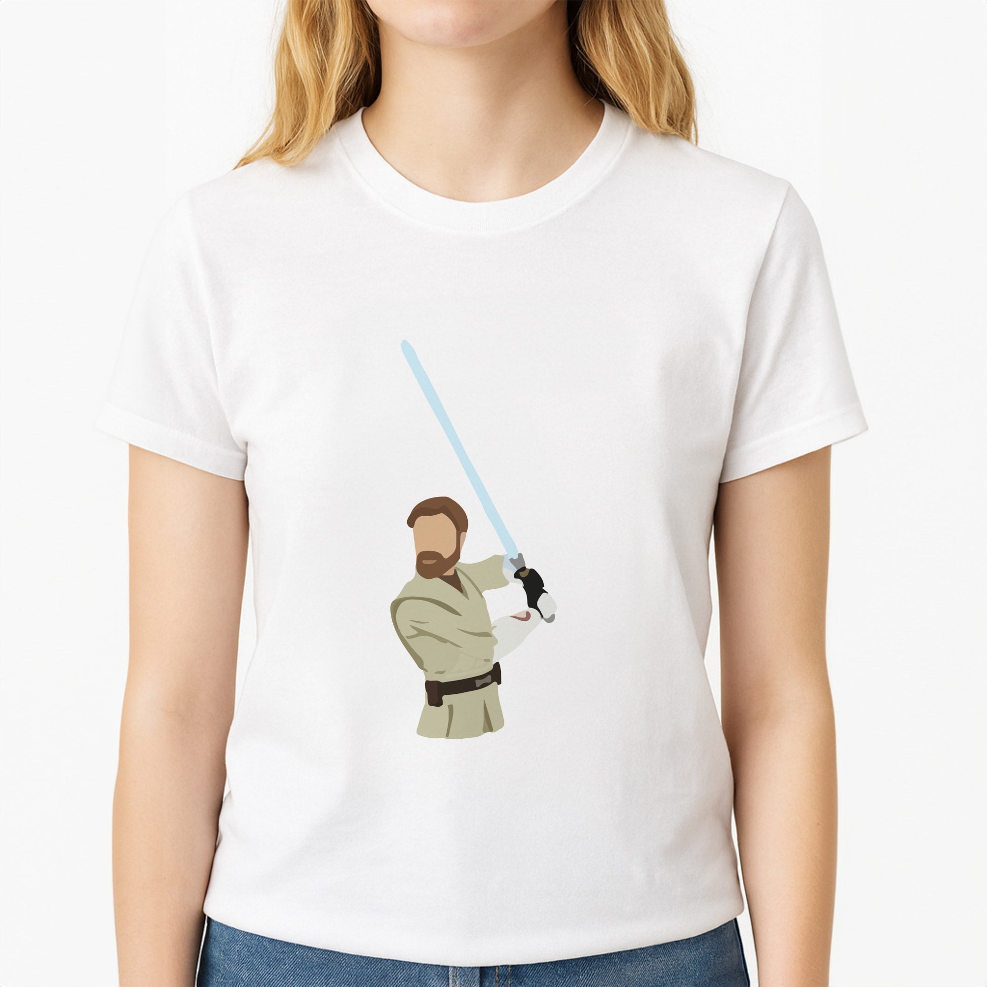 Kenobi Faceless Unisex T-Shirt, worn by a female model