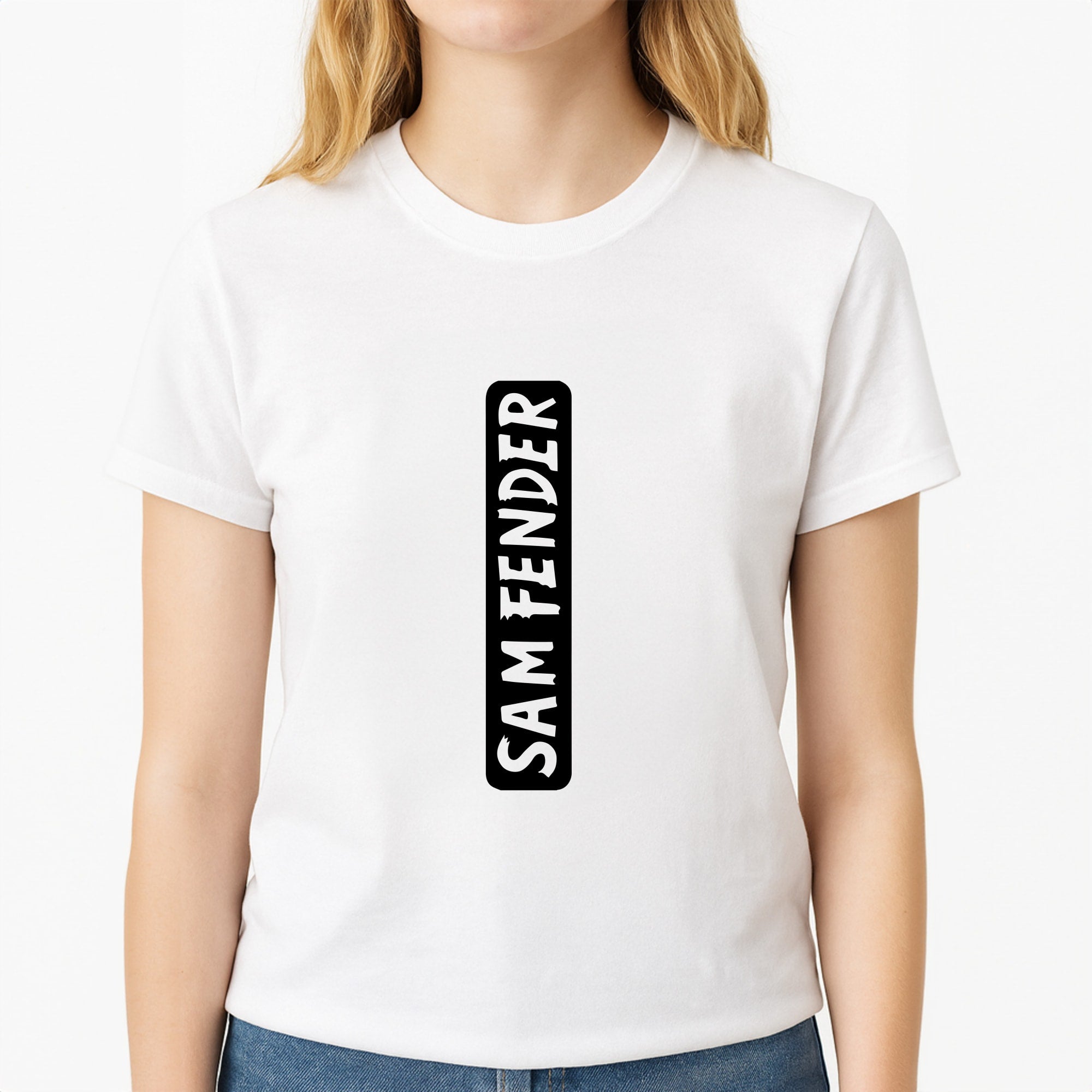Fender Vertical Unisex T-Shirt, worn by a female model