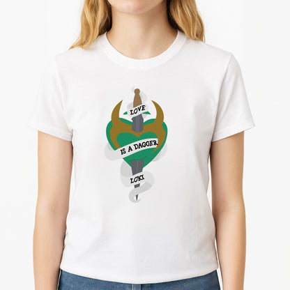 Love Is A Dagger Unisex T-Shirt, worn by a female model