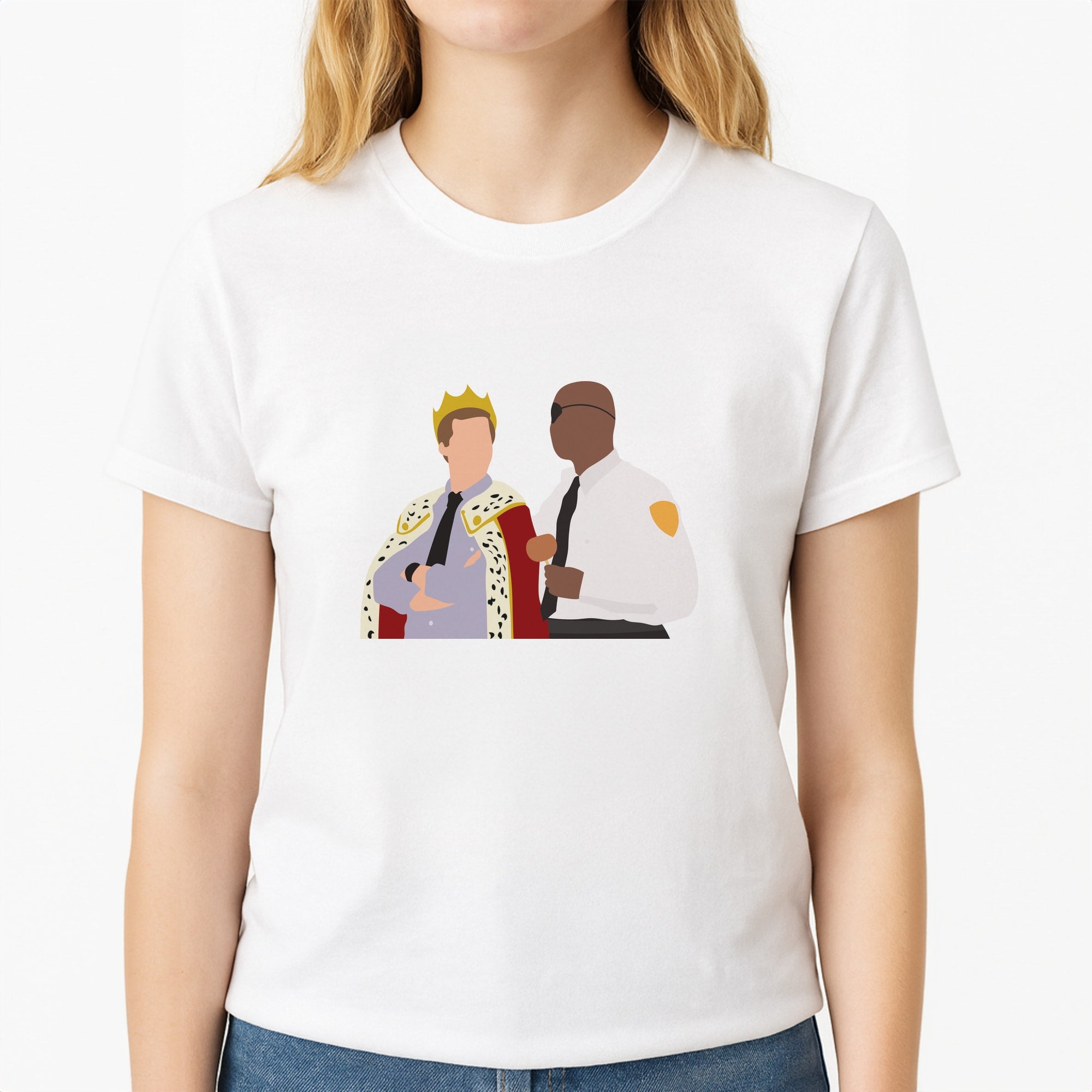 Jake and Holt B99 - Halloween Specials Unisex T-Shirt, worn by a female model