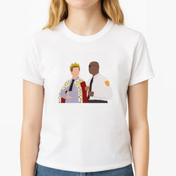 Jake and Holt B99 - Halloween Specials Unisex T-Shirt, worn by a female model