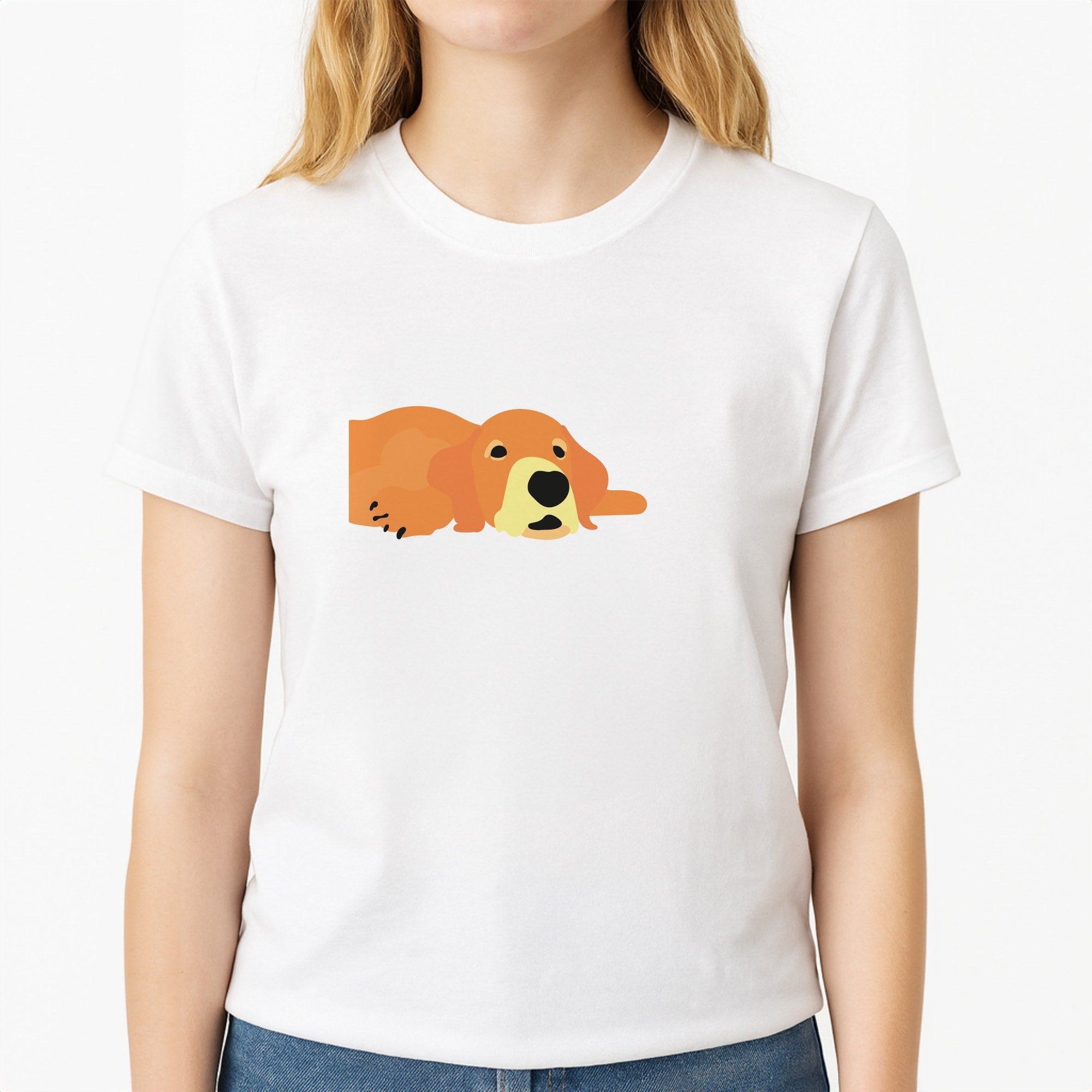 Laying and chilling - Dog Patterns Unisex T-Shirt, worn by a female model