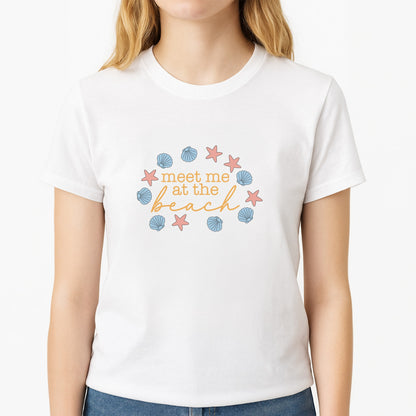 Meet Me At The Beach - Summer Unisex T-Shirt, worn by a female model