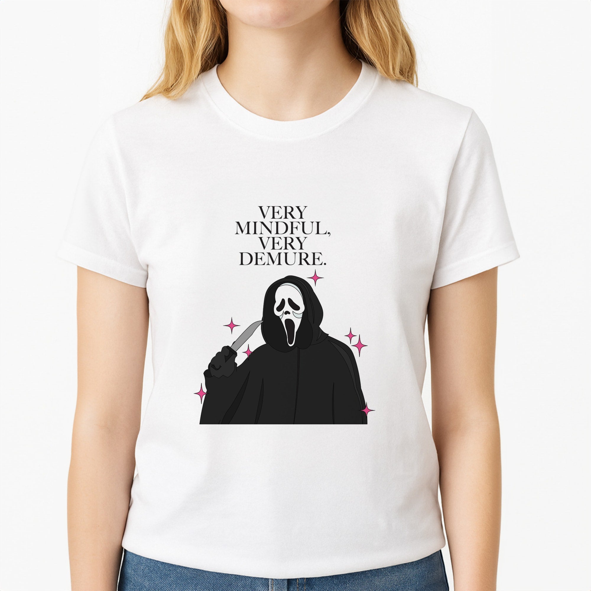 Very Mindful, Very Demure Unisex T-Shirt, worn by a female model