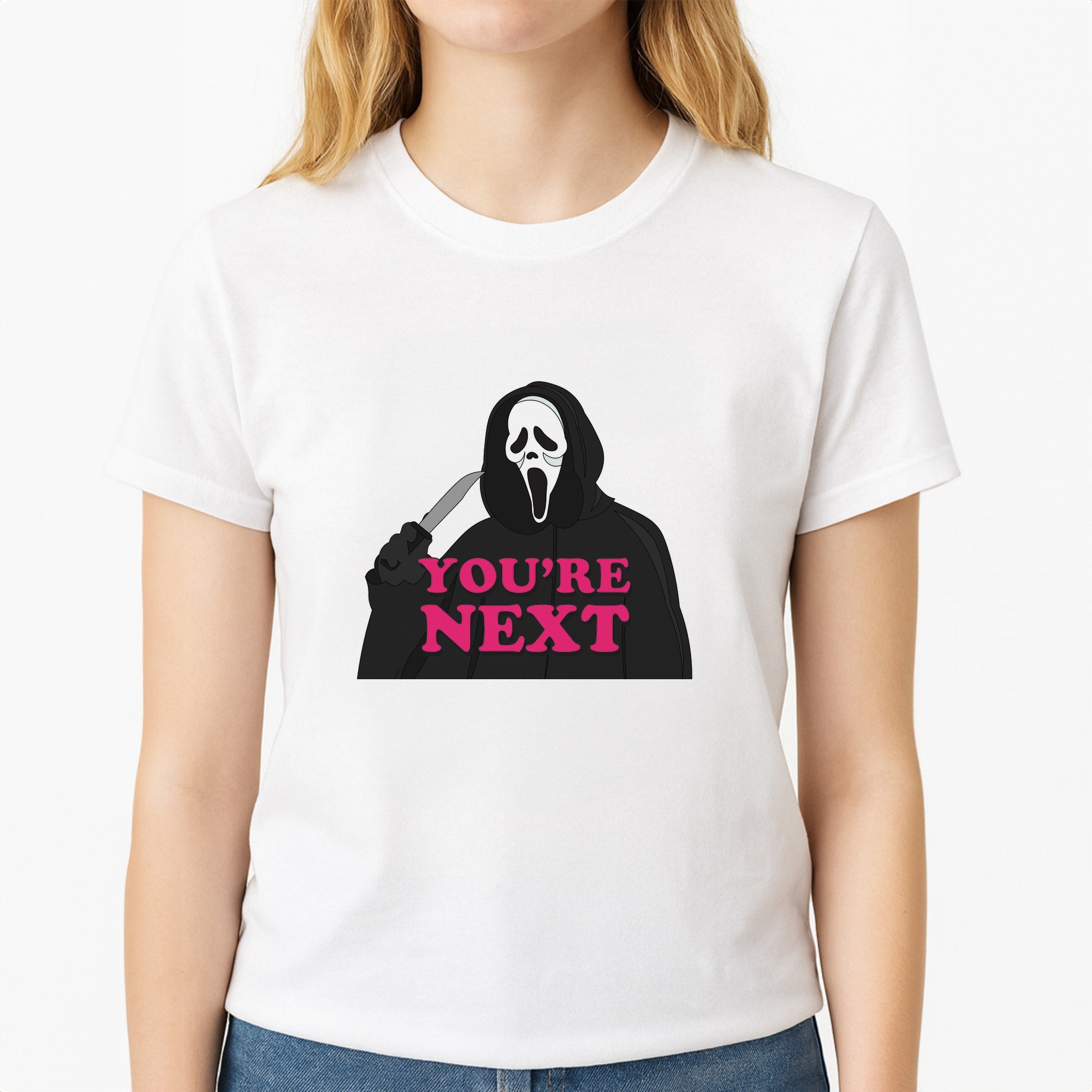 You're Next Unisex T-Shirt, worn by a female model