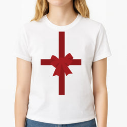 Xmas Bow - Christmas Patterns Unisex T-Shirt, worn by a female model