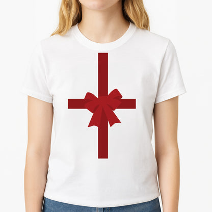 Xmas Bow - Christmas Patterns Unisex T-Shirt, worn by a female model