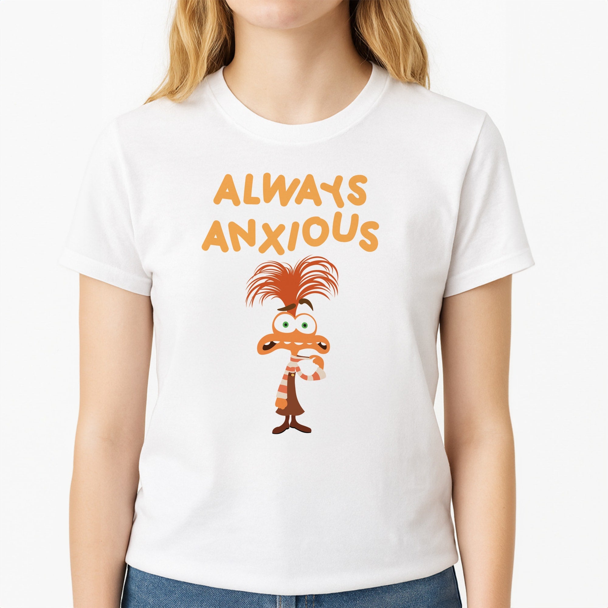 Always Anxious - Inside Out Unisex T-Shirt, worn by a female model